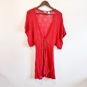 Studio Y Boho Crochet Knit Tunic Dress Beach Resort Cover Up Tie Waist Large
